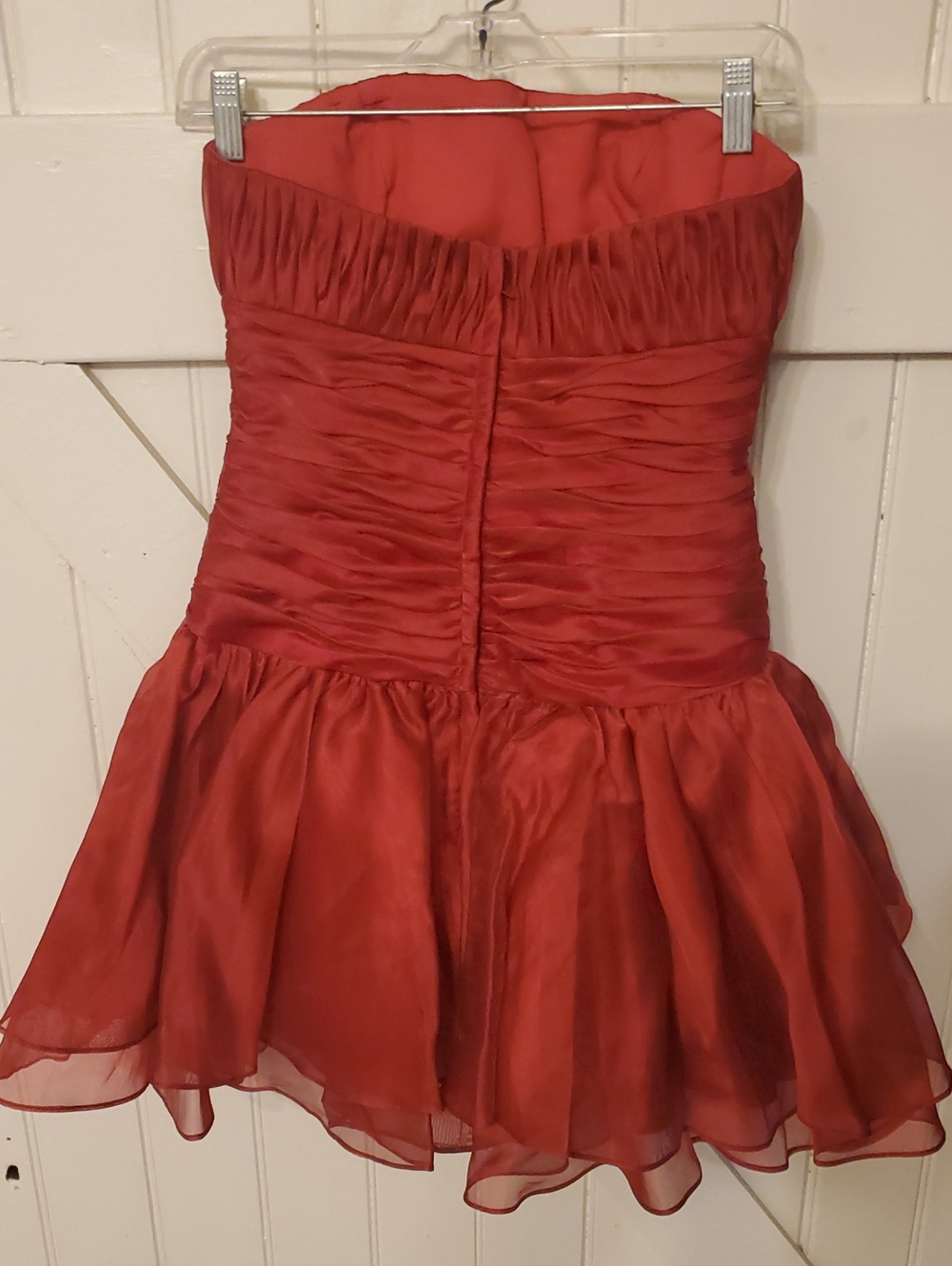 Strapless Red Ruffled Cocktail Dress - Picture 4 of 6